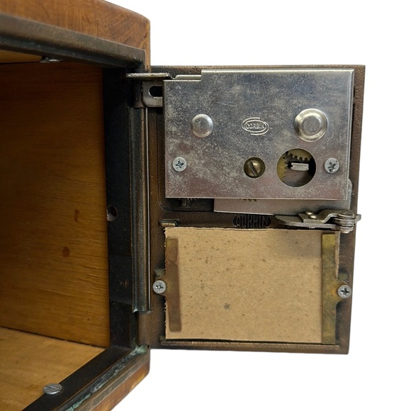 Antique Post Office Double Eagle Dial Door Coin Bank Wooden Box 7" x 5" x 6.5" - Picture 13 of 13